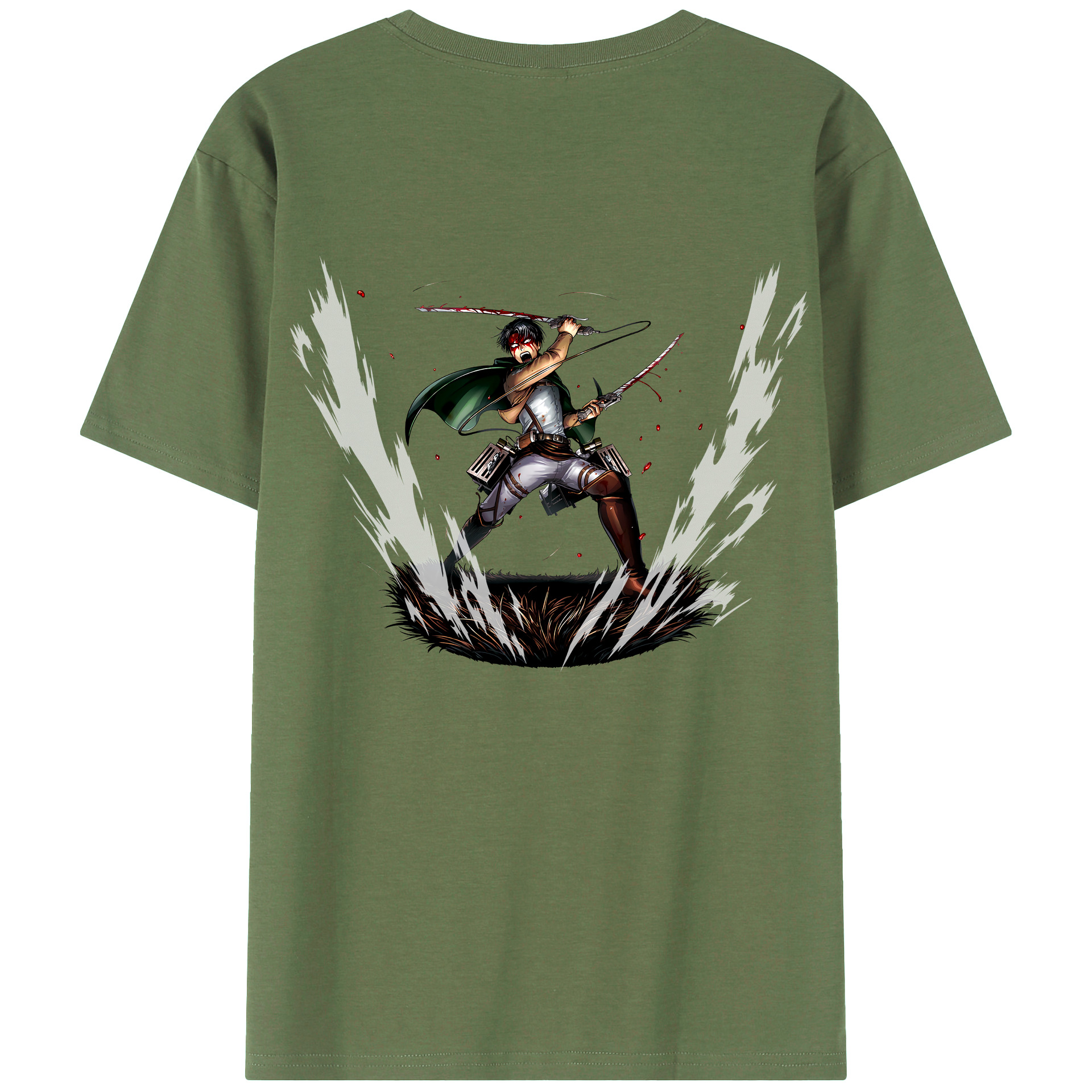 （画像用） 進撃の巨人 リヴァイ·アッカーマン Attack on Titan Levi Ackerman 綿100％ メンズ半袖Tシャツ（バックプリント） 通気性